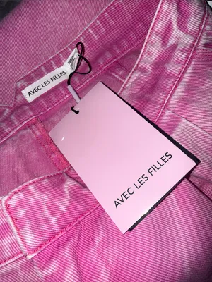 NWT AVEC LES FILLES High Waist Wide Leg Jeans Bubble Gum Pink pleated SZ-28 thumbnail 5