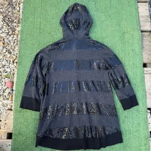 Alice + Olivia Black and Gray 100% Wool Sequin Hooded Button Cardigan Medium thumbnail 8