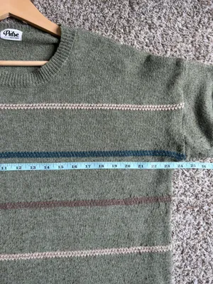 Pulse Olive Green Crewneck Sweater with Stripes Casual Fall Comfy XL thumbnail 5