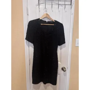 Royal Feelings VTG 80s SILK SEQUIN Dress Flapper 1920s Inspired Black size 10 thumbnail 4