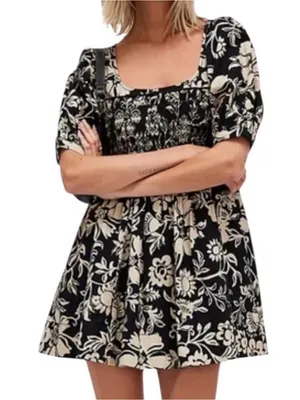Free People Dear Delilah Mini Dress Black Cream Floral Open Back size Small NWOT thumbnail 1