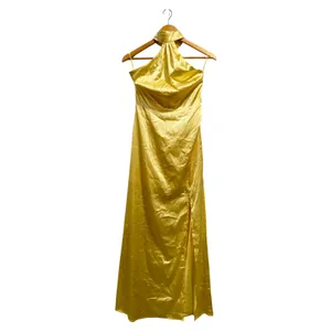 MORE TO COME Darcey Butter Yellow Satin Minimalist Elegant Maxi Dress NWT Small thumbnail 2