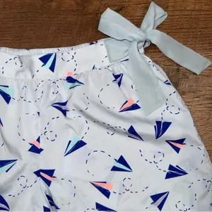 aerie Light Blue Paper Plane Tie-Waist Skort with Navy & Coral Accents thumbnail 3