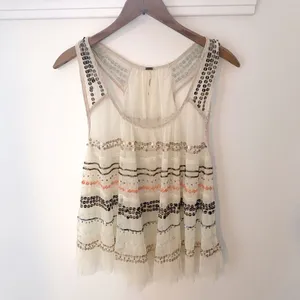 Free People Mercury Sheer Beaded Blouse Tank Top S Tiered Boho Fairy Festival thumbnail 5