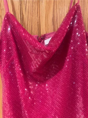 LIKELY Sequin Spaghetti Strap Draped Cowl Neck Mini Dress Fuchsia Pink Size 8 thumbnail 5