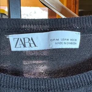 Zara Black Lightweight Knit Sweater Side Slits Ribbed Trim Size Medium thumbnail 3