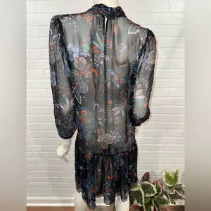 Veronica Beard Sheer Outer Layer Black and Red Floral Dress thumbnail 8