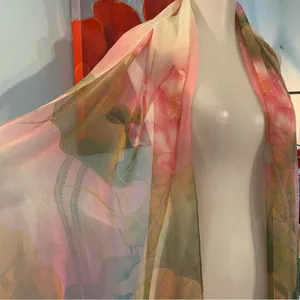 Beautiful Floral 100% silk scarf pinks/ greens 62 inches long thumbnail 5