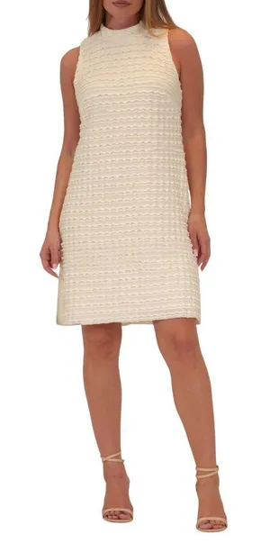 NWT Signature By Robbie Bee Neck Textured Cocktail Shift Dress Cream Offwhite L thumbnail 1