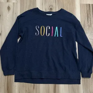 Wildfox Navy Blue Social Crewneck Sweatshirt Women’s Medium thumbnail 2