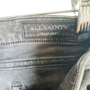 AllSaints Grace Slashed Skinny Jeans Washed Black Distressed‎ Raw Hem W27 L26.5 thumbnail 3