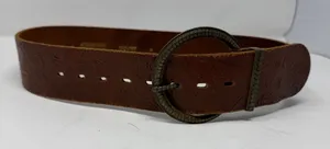 Antoniazzi Firenze Floral Embossed Leather Round Buckle Belt Brown Womens Size M thumbnail 1