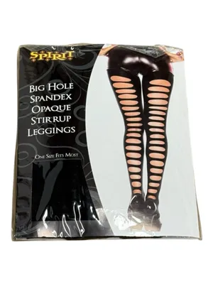 new Spirit Halloween 𖤍 Big Hole Spandex Opaque Stirrup Leggings 𖤍 Black 𖤍 1SFM thumbnail 3