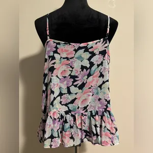 EUC Abercrombie & Fitch Black Spaghetti Strap Floral Peplum Tank size large thumbnail 5
