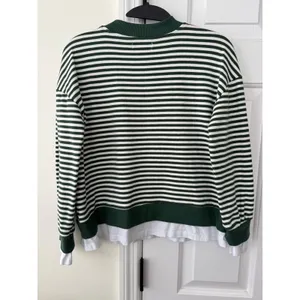 Cali Be Striped Long Sleeve Mock Neck‎ Layered Look Top XS Green White thumbnail 4