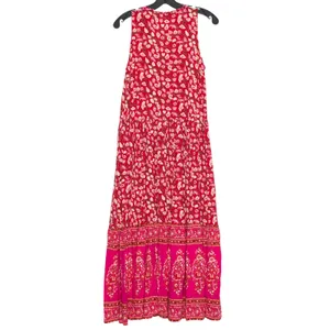 Floral Maxi Sundress Tiered Flowy Red Cottagecore Prairie Peasant Festival M thumbnail 2