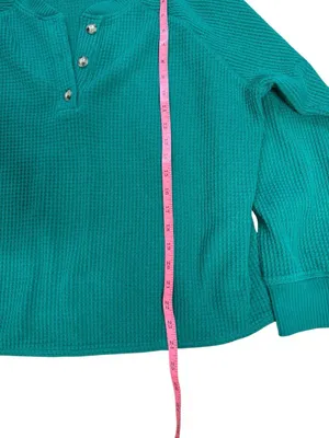 Old Navy Jewel Green Boxy Waffle Knit Thermal Henley Long Sleeve Top XL thumbnail 3
