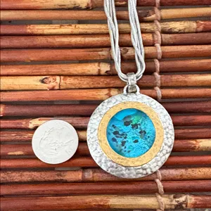 Chico's Silver and Gold Necklace with Blue Pendant 16”-20” thumbnail 5