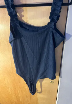 Double Zero Navy Blue Ruffle Strap Bodysuit thumbnail 3