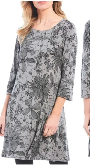 Bryn Walker Irys Black and Grey Stretch Jersey Floral‎ Dress Sz XL thumbnail 1
