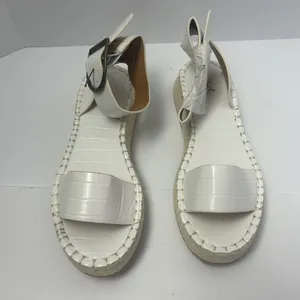 Qupid Womens White Croc Embossed Vegan Leather Platform‎ Espadrille Sandals Sz 8 thumbnail 2
