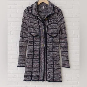 Free People Purple Tweed Cardigan Sweater Size Small thumbnail 7
