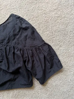 Matteau bohemian gathered yoke long sleeve organic cotton silk black blouse US 4 thumbnail 6