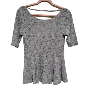 Free People Gray Lacey Second Chance Short Sleeve Peplum Top M thumbnail 6