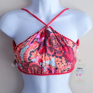 Maaji‎ Bikini Top Womens Large Red Reversible Smocked Floral Halter 3011MTS NWT thumbnail 2