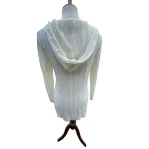 Fancy Design White Knit Hooded Sweater Jacket Toggle Buttons Size S/M NWOT thumbnail 8