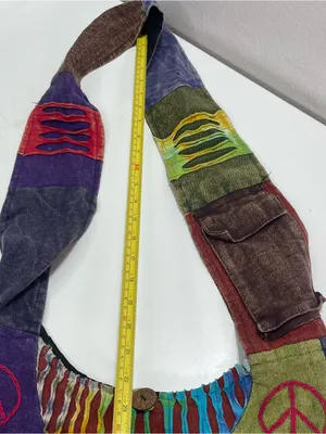 Patchwork Boho Hobo Shoulder Bag Colorful Peace Flower Outer Pockets Whimsigoth Green thumbnail 3