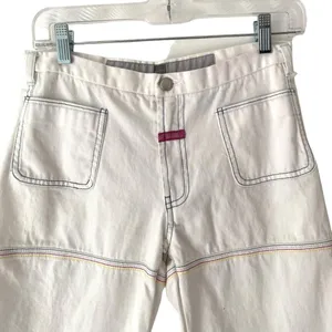 Marithe Francois Girbaud White Denim Capri Cropped Rainbow Embroidered Jeans 27 thumbnail 2