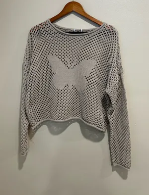 Beige butterfly bohemian crochet sweater Gray Size M thumbnail 1