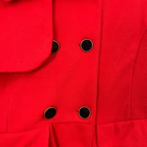 Yiyigiao red cotton faux fur collar peacoat button tiered belted coat XS small‎ thumbnail 6