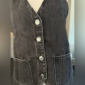White Fox Boutique Black Denim Halter Vest with Buttons thumbnail 2
