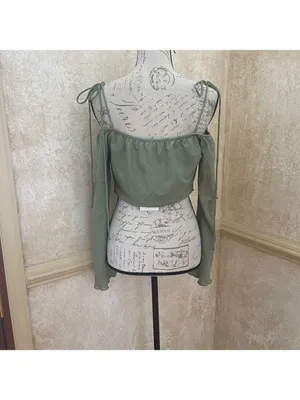Zara Flowy Tank Top Tie Shoulders Spaghetti Straps Long Sleeve Green Sz M thumbnail 10