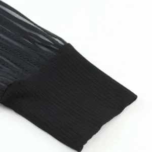 NEW Black Ribbed Top With Striped Mesh Long Sleeves thumbnail 9