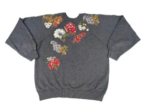 Vintage 90s Floral Grey Crewneck Sweater thumbnail 1
