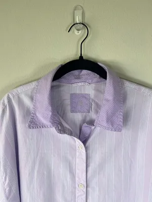 Aerie Good Day Button Down Shirt Lavender Striped Oversized Cotton Boyfriend XXL thumbnail 3