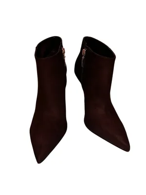 Schutz Elon Mirrored Heel Suede Ankle Booties Black Sz 8.5 thumbnail 3