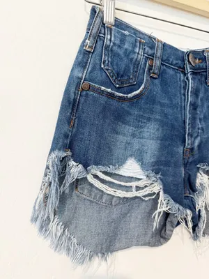 One Teaspoon Shorts Size 23 Blue Moon Le Wolves Button Fly Frayed Retro Indie‎ thumbnail 3