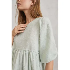 Anthropologie Mint Green Amorina Babydoll Top Textured‎ Puff Sleeve Small thumbnail 4