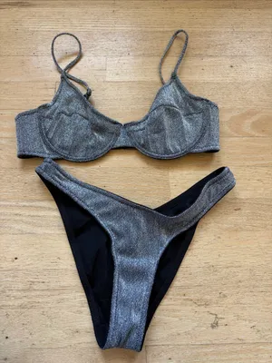 Triangl bikini silver black top small bottoms xs thumbnail 1