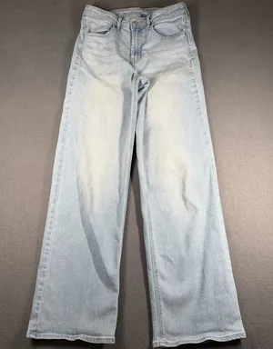 Old Navy Wow Wide Leg Jeans Womens 4 Blue Light Wash High Rise Stretch Denim thumbnail 1