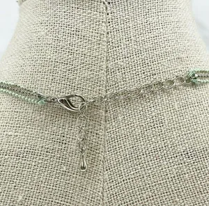 Silver Tone and Mint Skinny Dainty Triple Strand Heart Necklace thumbnail 2