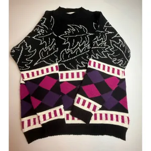 Vintage Cabin Creek Sweater Womens‎ Medium Black Leaf Argyle Knit Pullover thumbnail 5