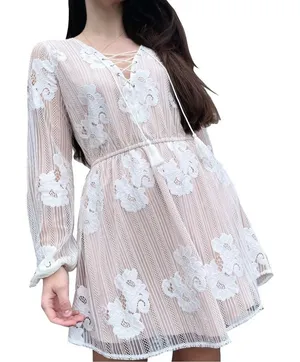 Lovers + Friends White Lace Sheer Illusion Bridal Mini Dress Medium thumbnail 1