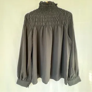 Patrizia Luca smocked high neck long sleeve blouse black thumbnail 5