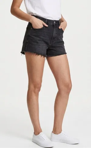 H&M Black High-Waisted Denim Cut-Off Shorts - Women’s Size 12 - Raw Hem thumbnail 1