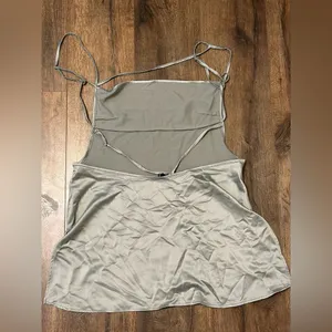 ASOS AsYou Strappy Backless Satin Mini Dress in Light Olive thumbnail 6